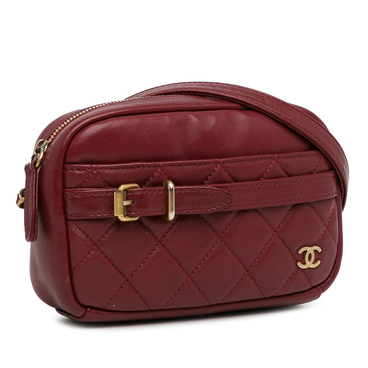 Small Quilted Lambskin Buckle Camera Bag Red - Gaby Paris