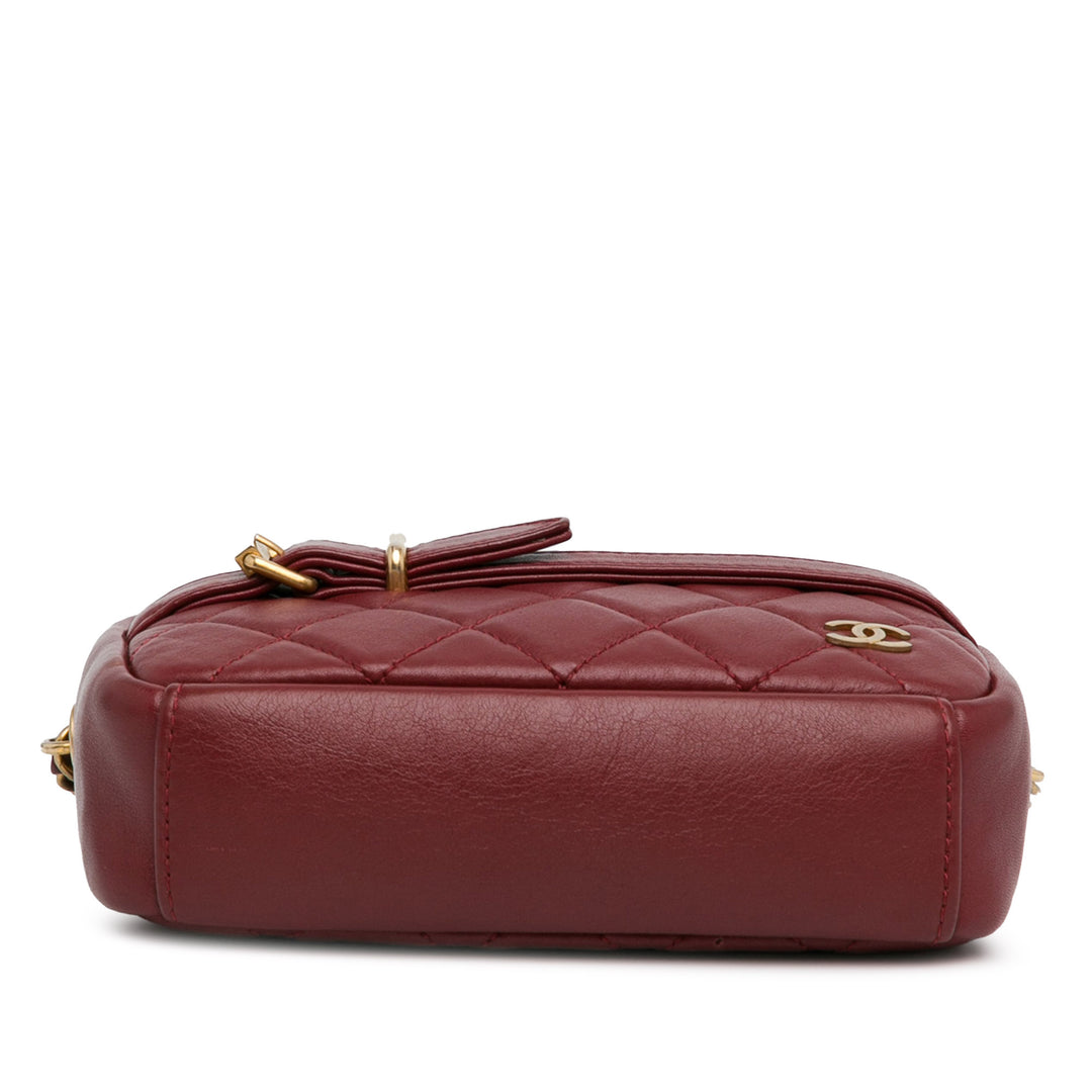 Small Quilted Lambskin Buckle Camera Bag Red - Gaby Paris