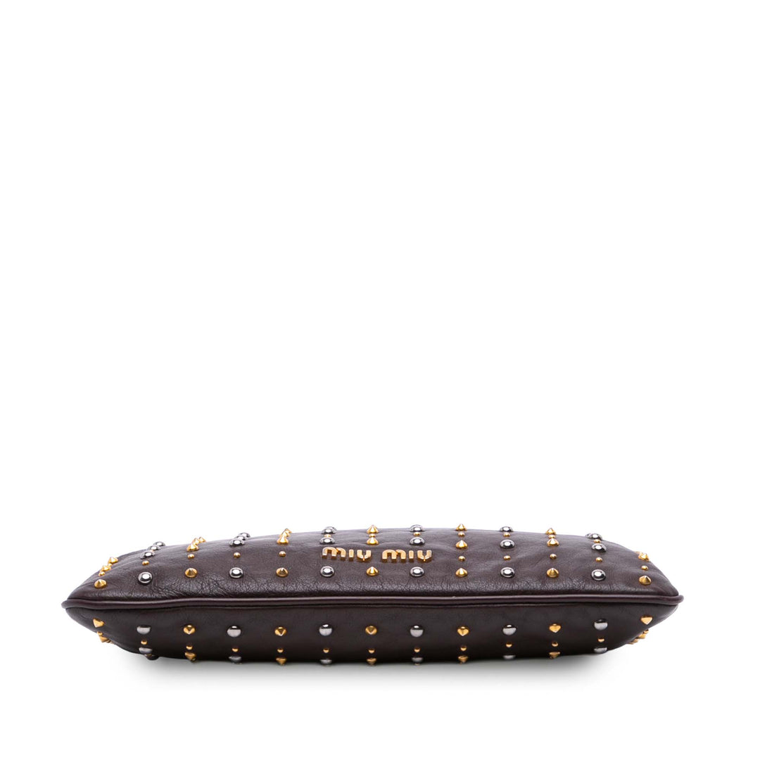 Leather Studded Frame Clutch Brown - Gaby Paris