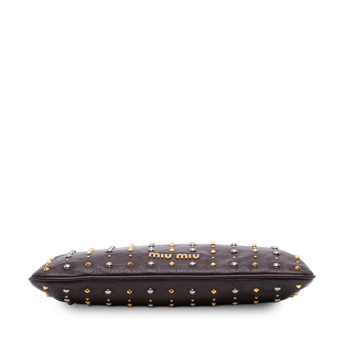 Leather Studded Frame Clutch Brown - Gaby Paris