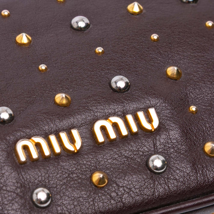 Leather Studded Frame Clutch Brown - Gaby Paris