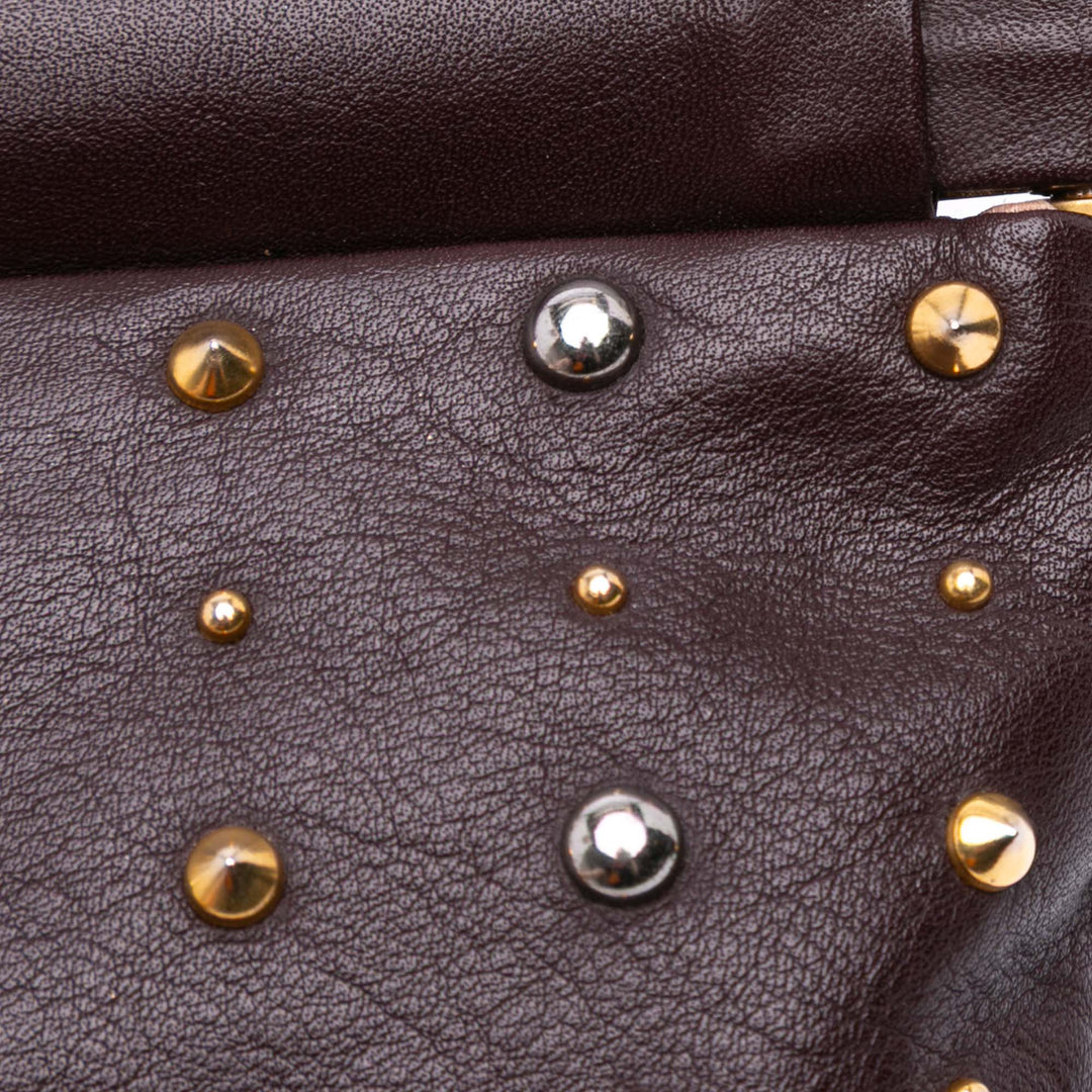 Leather Studded Frame Clutch Brown - Gaby Paris