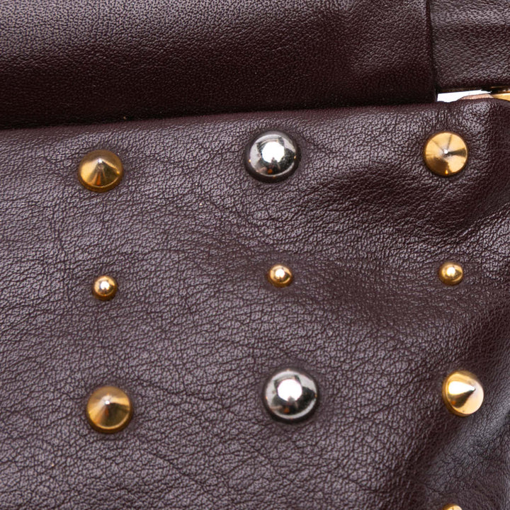 Leather Studded Frame Clutch Brown - Gaby Paris