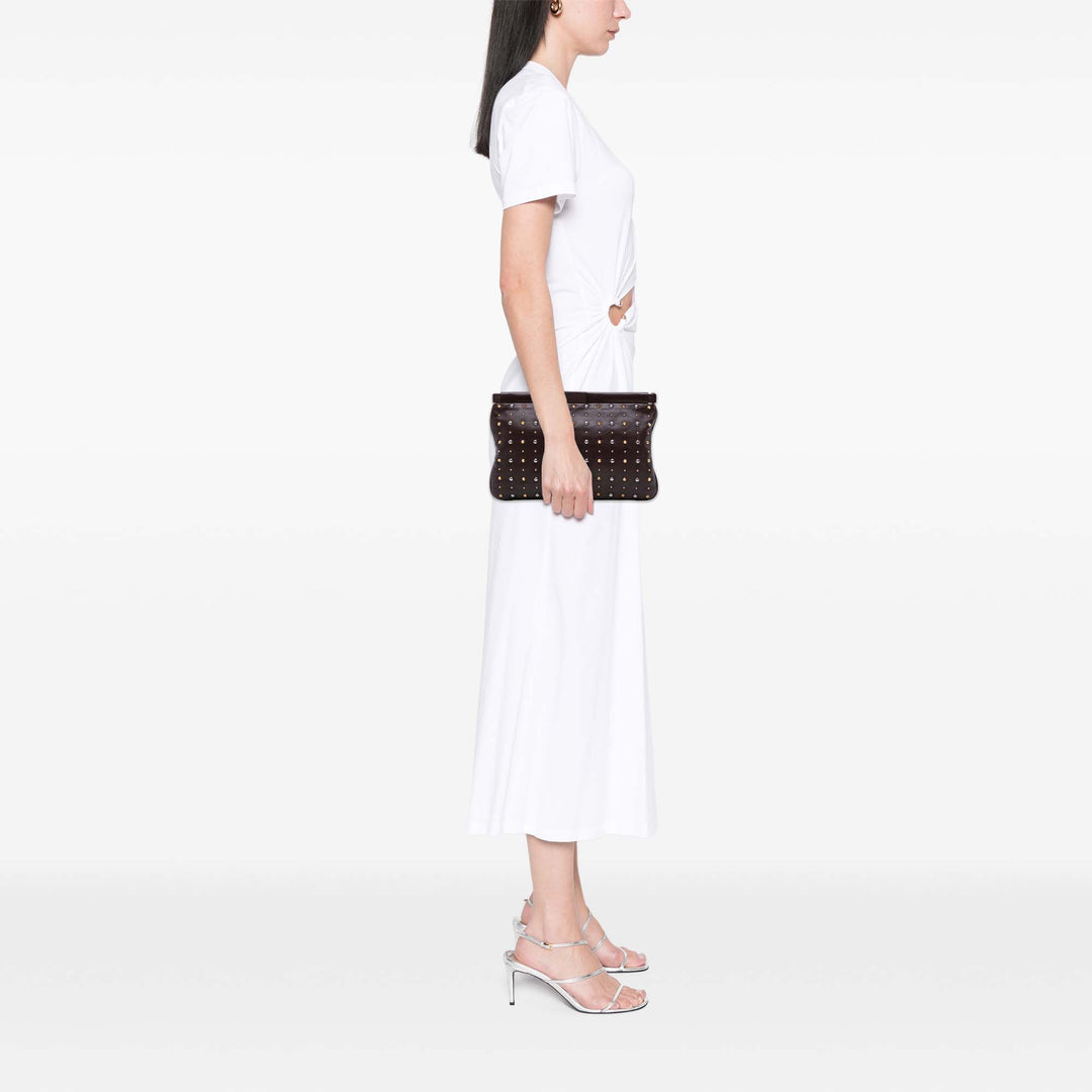 Leather Studded Frame Clutch Brown - Gaby Paris
