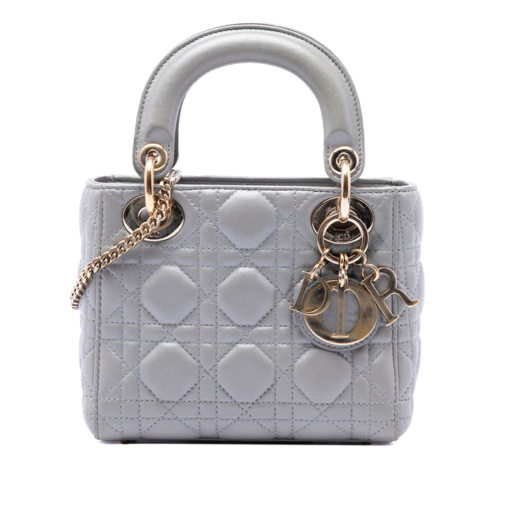 Lady Dior Cannage Mini Cuir d'agneau Gris