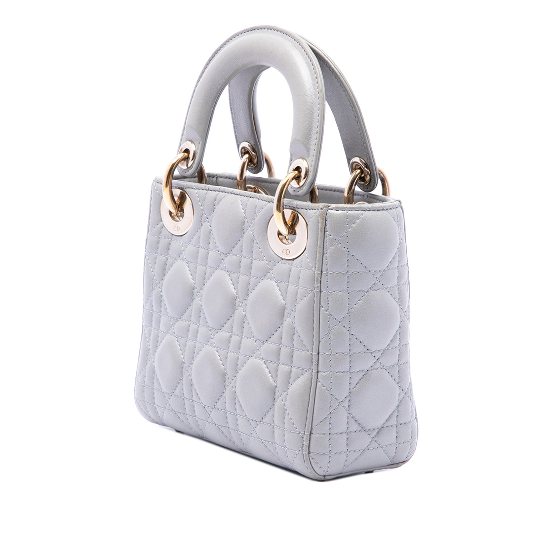 Lady Dior Cannage Mini Cuir d'agneau Gris