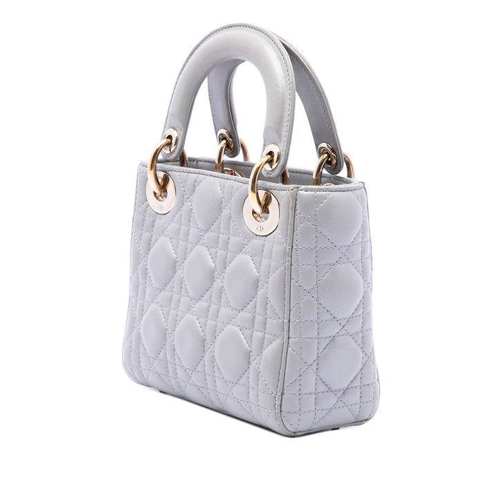 Lady Dior Cannage Mini Cuir d'agneau Gris