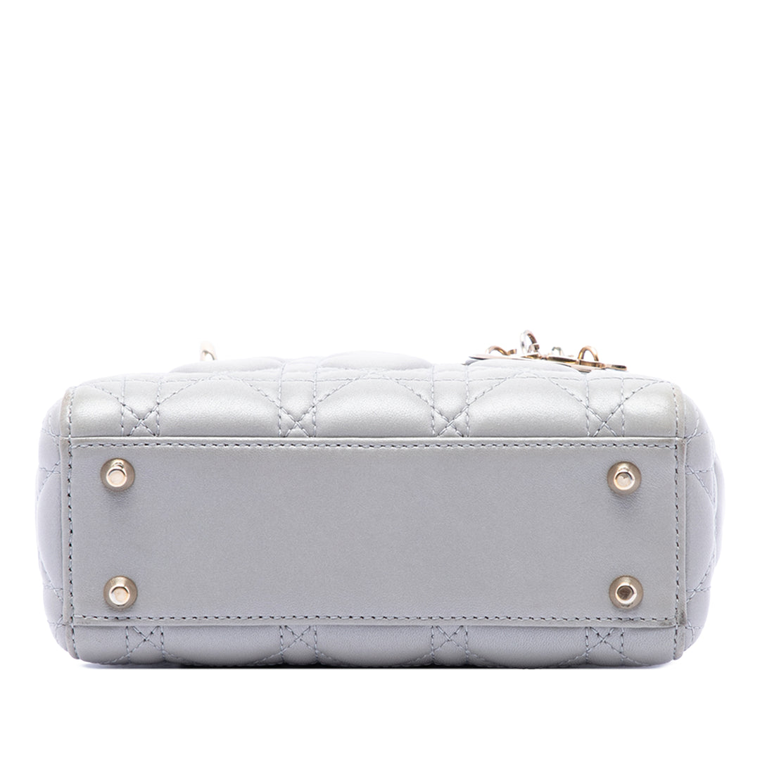 Lady Dior Cannage Mini Cuir d'agneau Gris
