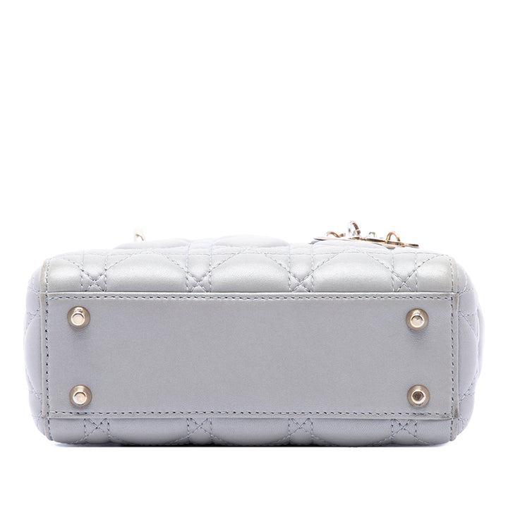 Lady Dior Cannage Mini Cuir d'agneau Gris