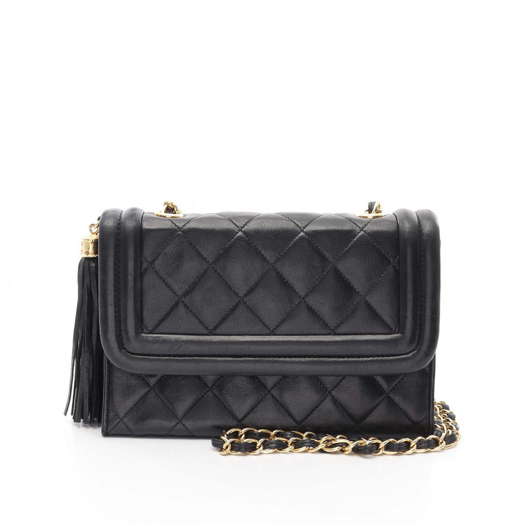 Quilted Lambskin Tassel Flap Black - Gaby Paris