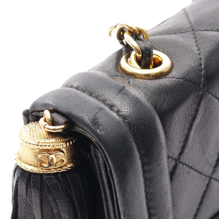 Quilted Lambskin Tassel Flap Black - Gaby Paris