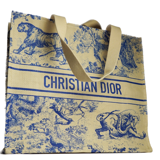 DIOR Dioriviera straw tote bag with toile de Jouy print