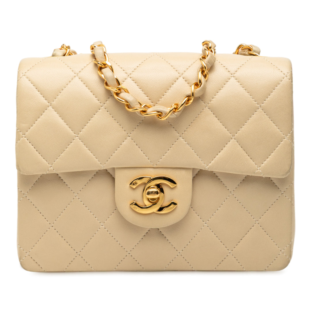 Chanel Mini Square Classic Cuir d’agneau Simple rabat