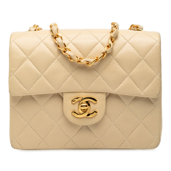 Chanel Mini Square Classic Cuir d’agneau Simple rabat