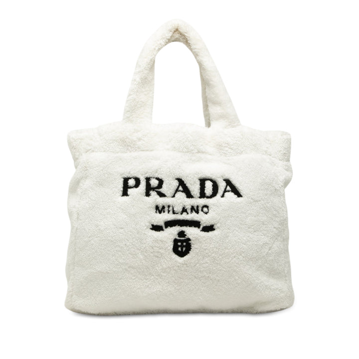 Prada Cabas Spugna Terry Cloth Logo Blanc – vue principale – GABY PARIS