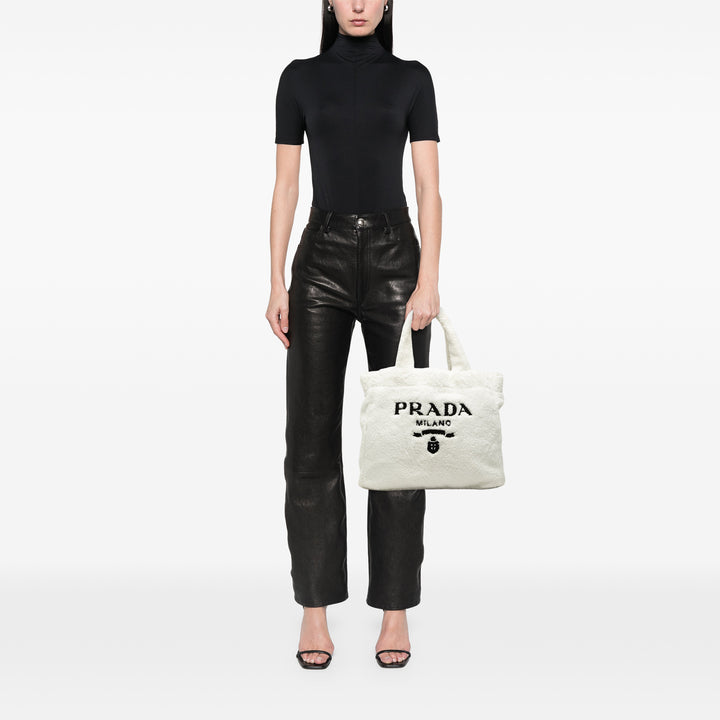 Prada Cabas Spugna Terry Cloth Logo Blanc – vue 7 – GABY PARIS