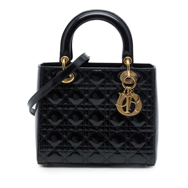 Dior Medium Cuir verni Cannage Lady Dior