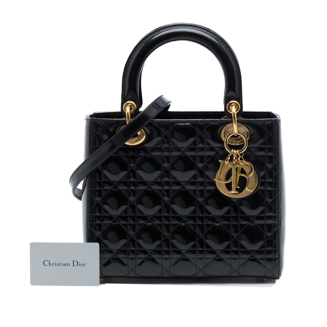 Dior Medium Cuir verni Cannage Lady Dior