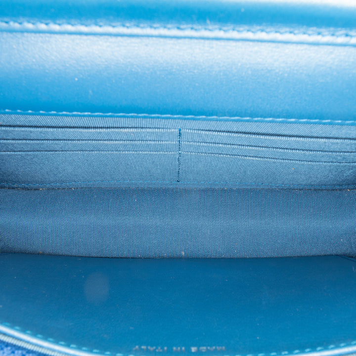 Chevron Aged Metallic Calfskin Gabrielle Wallet On Chain Blue - Gaby Paris