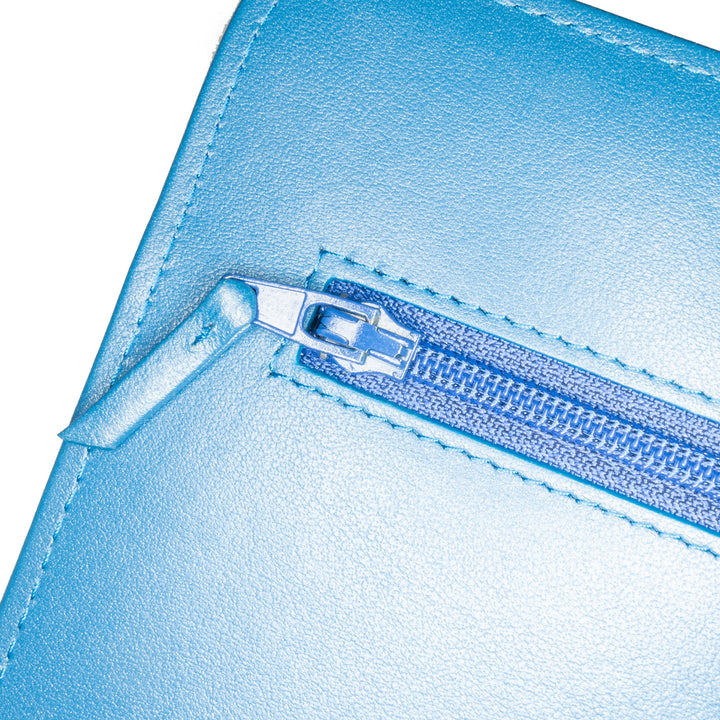 Chevron Aged Metallic Calfskin Gabrielle Wallet On Chain Blue - Gaby Paris