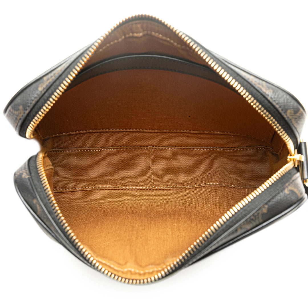 Triomphe Coated Canvas Logo Crossbody Brown - Gaby Paris