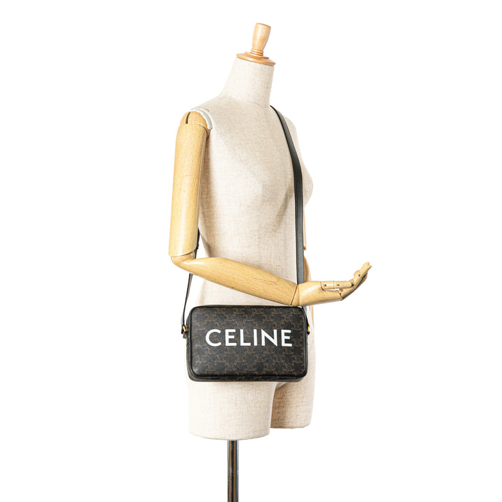 Triomphe Coated Canvas Logo Crossbody Brown - Gaby Paris