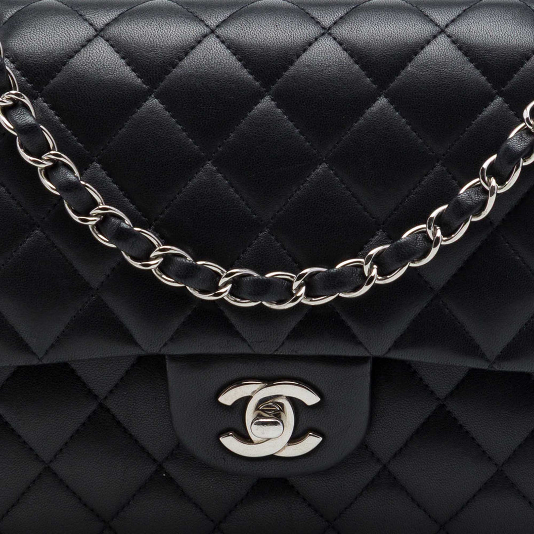 Classic Double rabat Moyen Cuir d'agneau Noir