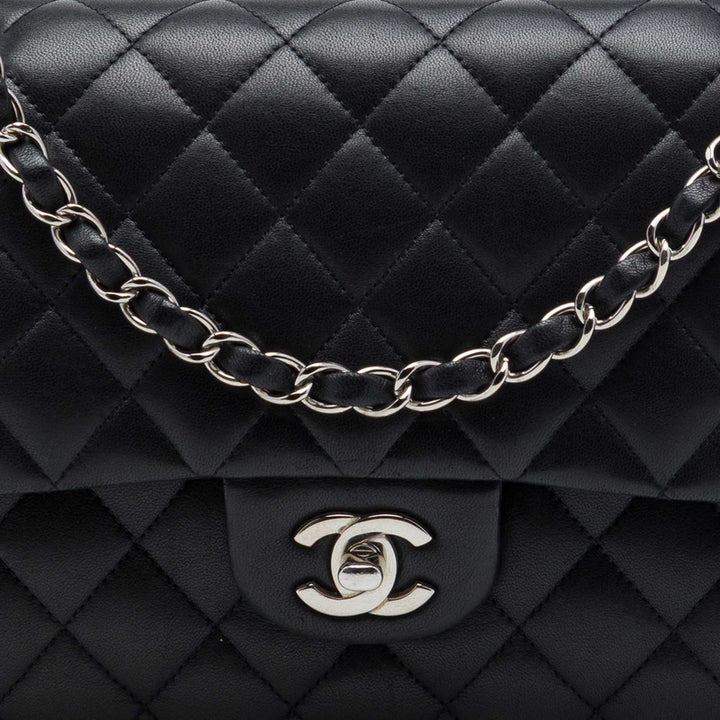 Classic Double rabat Moyen Cuir d'agneau Noir