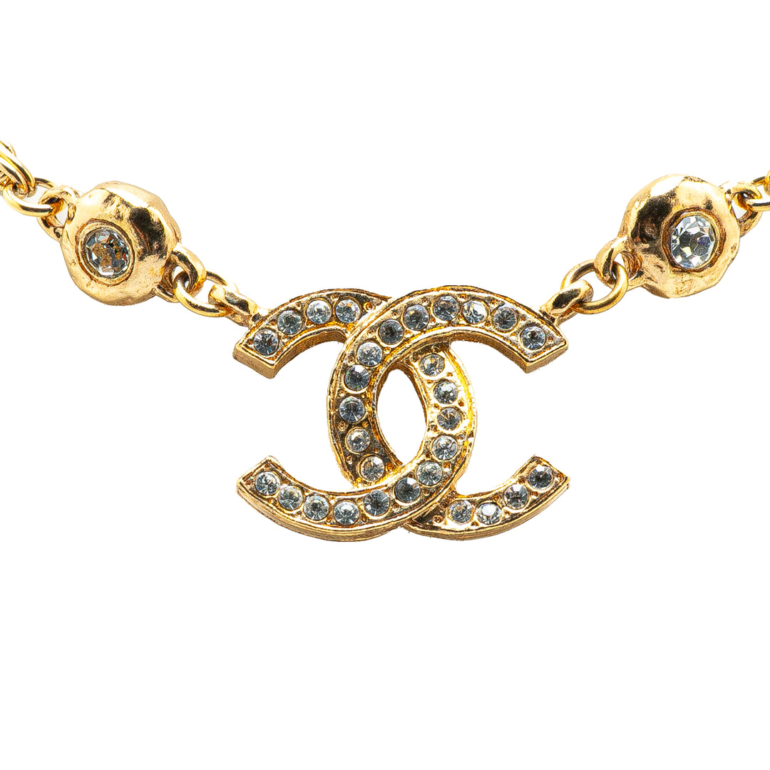 Gold Plated CC Rhinestone Pendant Necklace Gold - Gaby Paris
