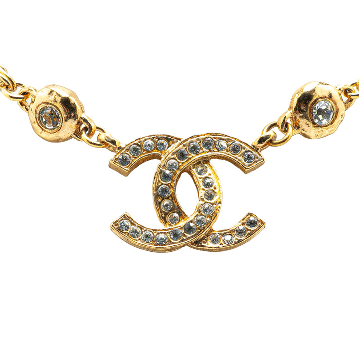 Gold Plated CC Rhinestone Pendant Necklace Gold - Gaby Paris