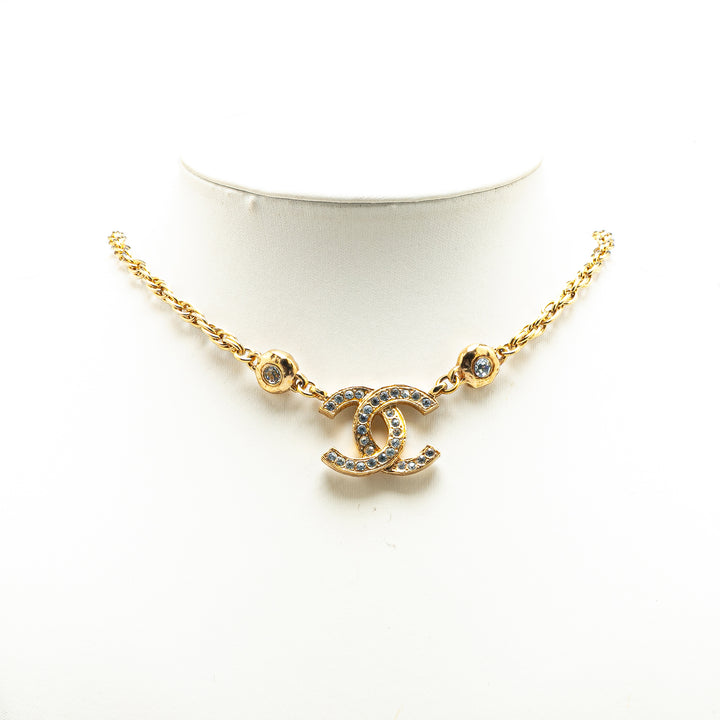 Gold Plated CC Rhinestone Pendant Necklace Gold - Gaby Paris