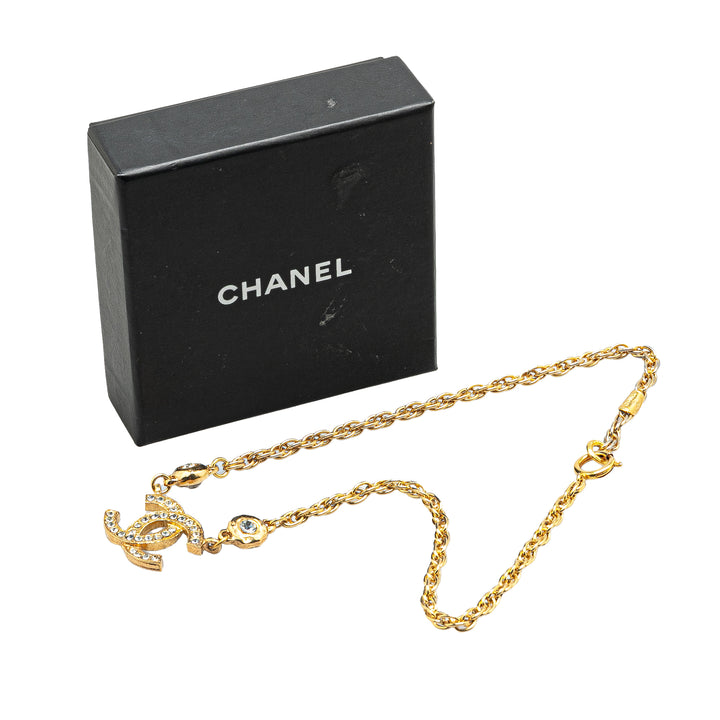 Gold Plated CC Rhinestone Pendant Necklace Gold - Gaby Paris