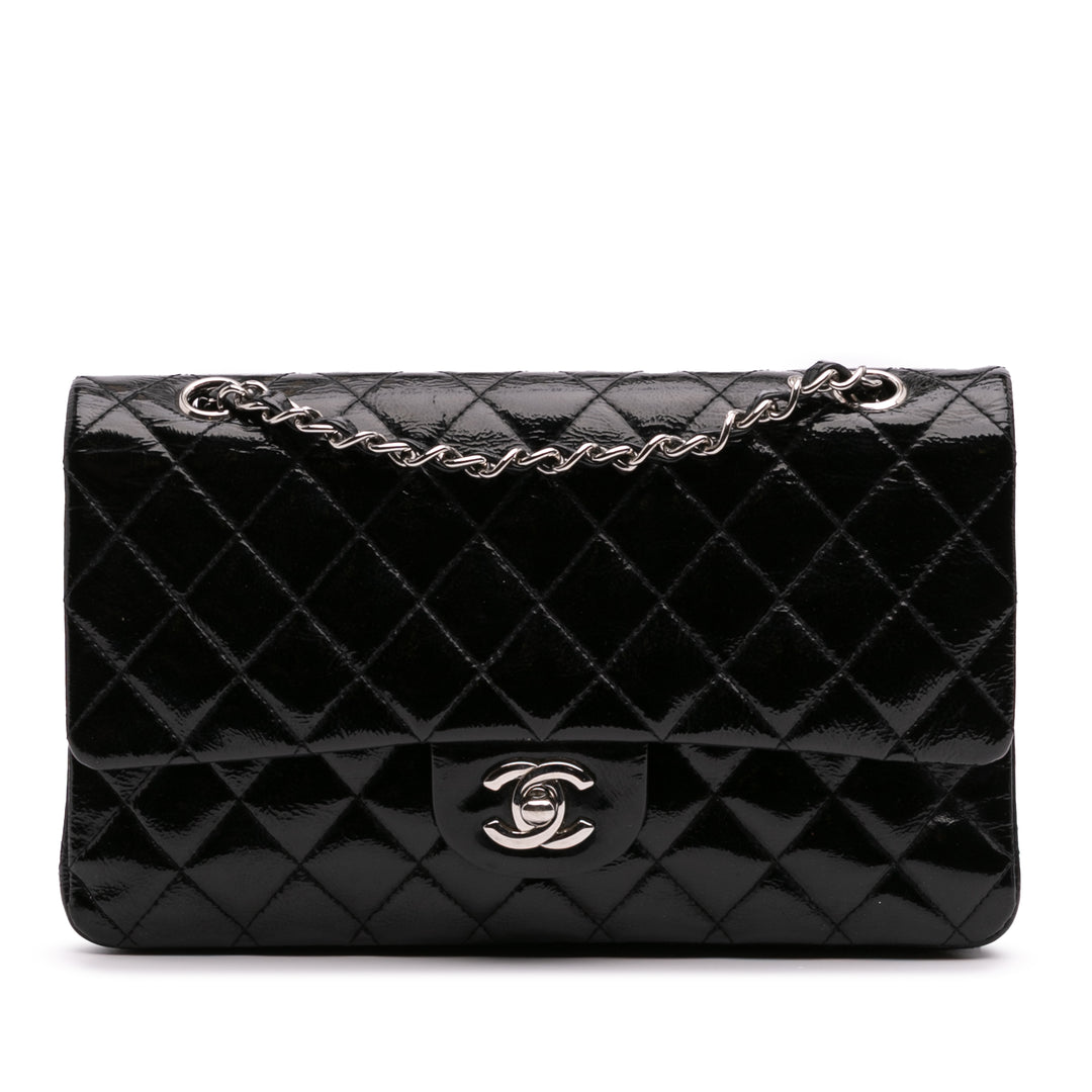 Medium Classic Patent Double Flap Black - Gaby Paris