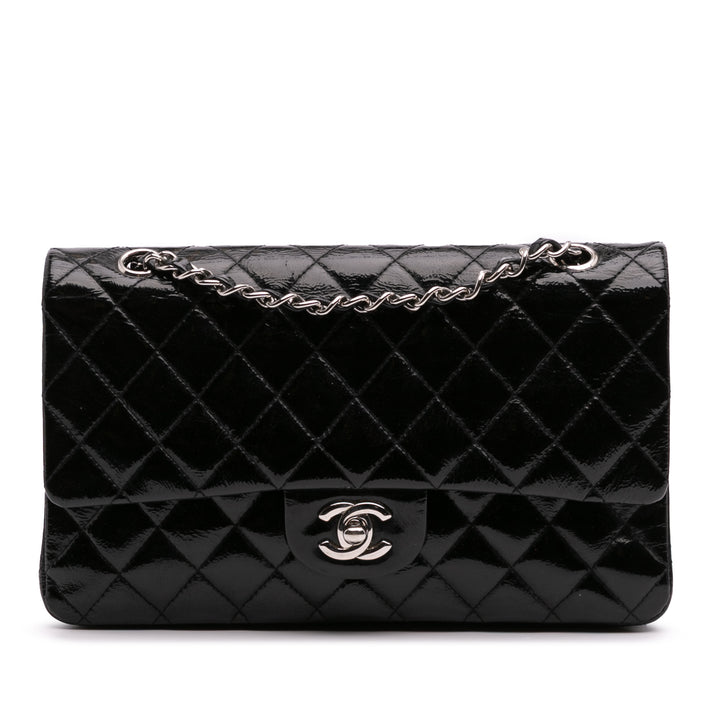 Medium Classic Patent Double Flap Black - Gaby Paris