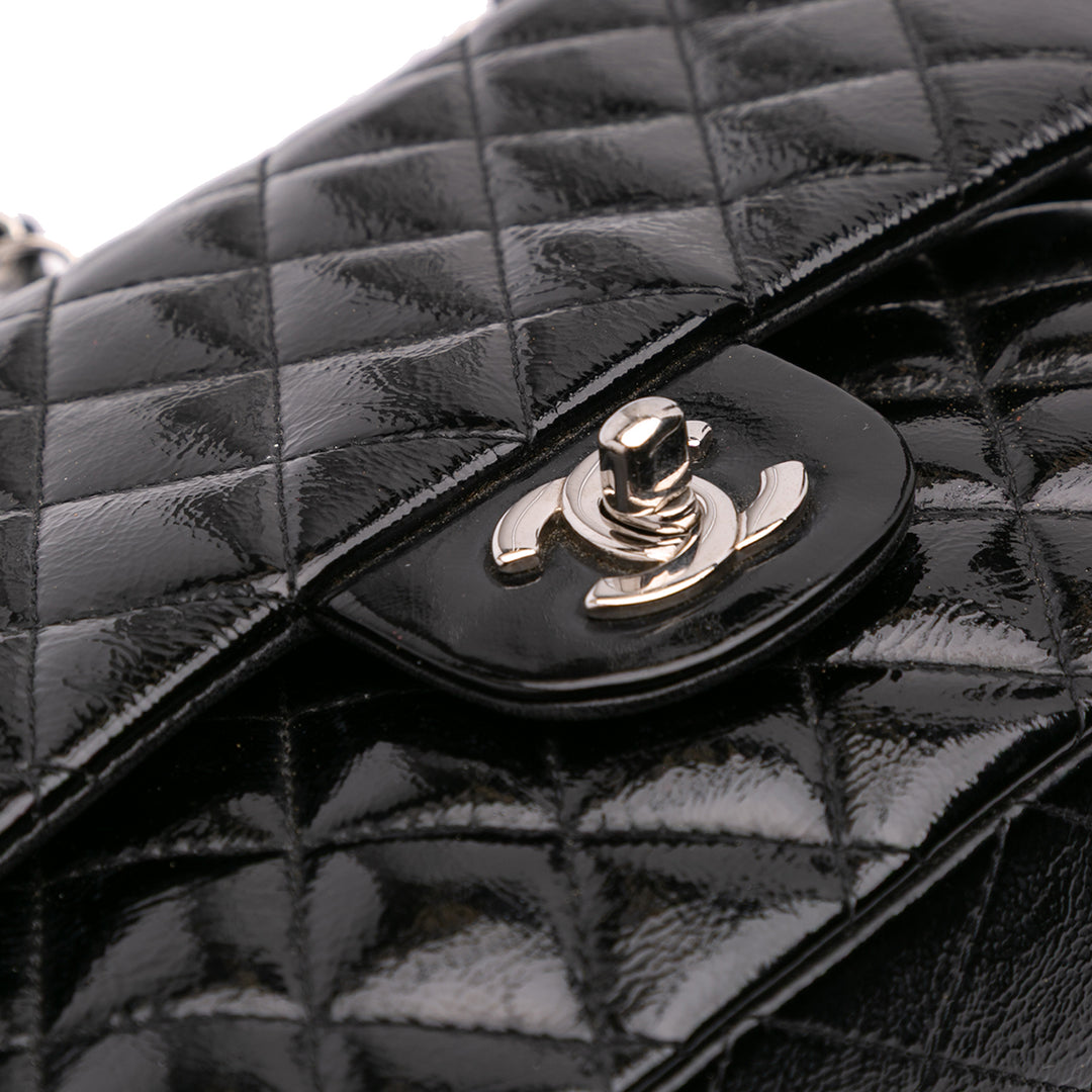 Medium Classic Patent Double Flap Black - Gaby Paris