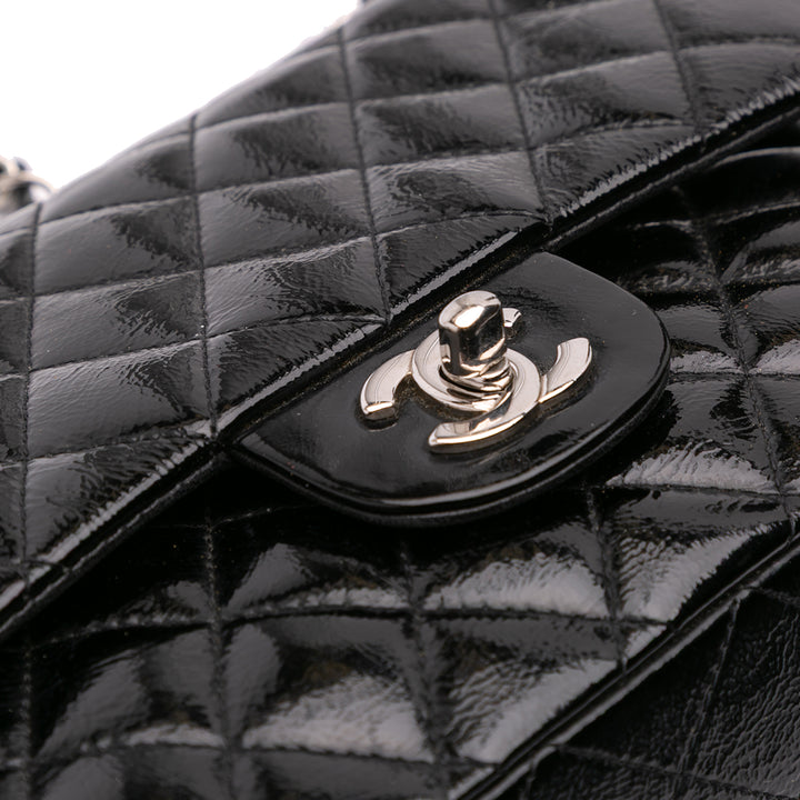 Medium Classic Patent Double Flap Black - Gaby Paris