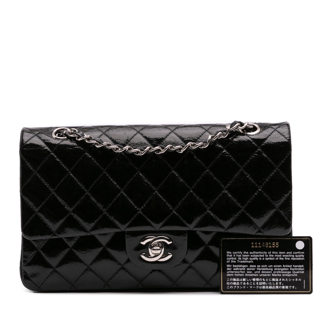 Medium Classic Patent Double Flap Black - Gaby Paris