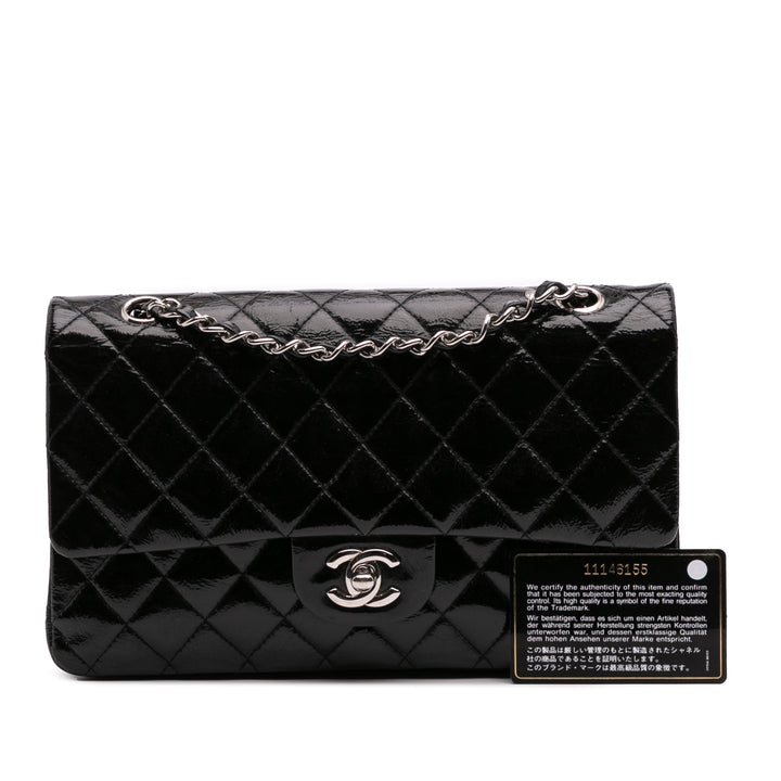 Medium Classic Patent Double Flap Black - Gaby Paris