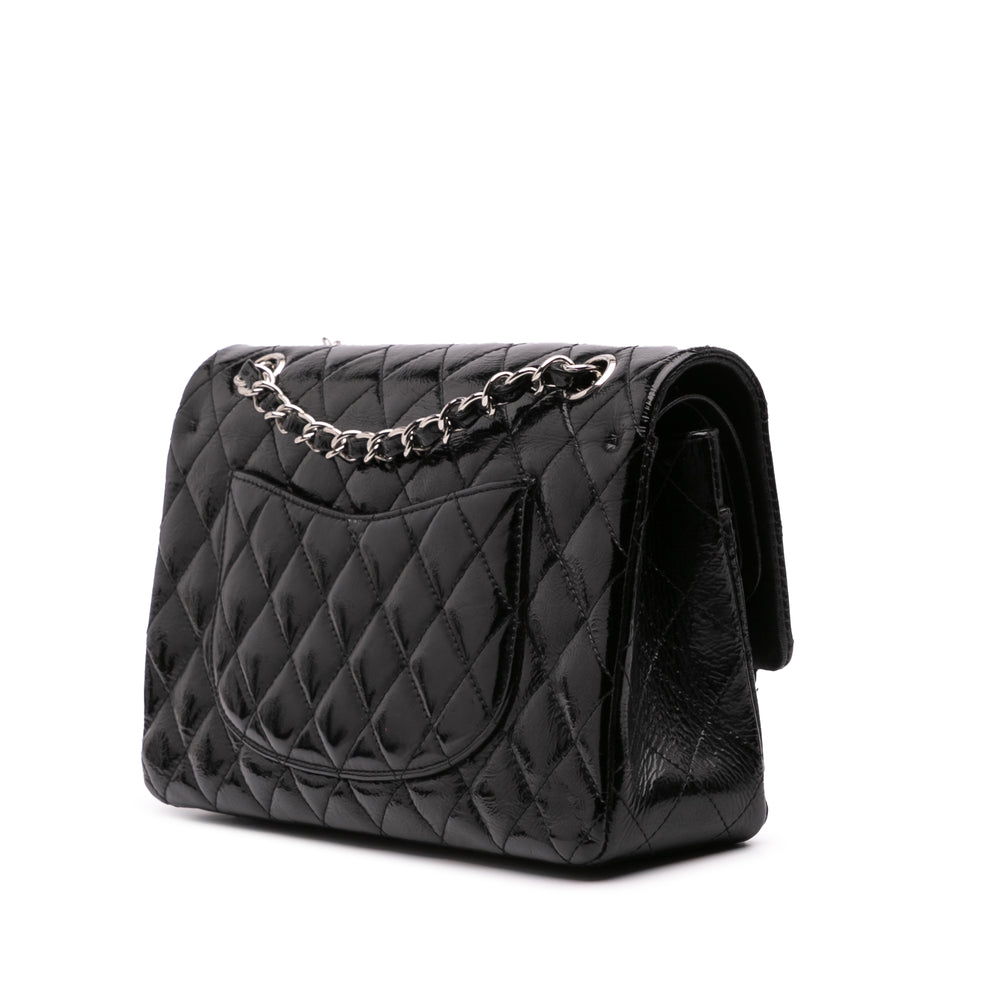 Medium Classic Patent Double Flap Black - Gaby Paris