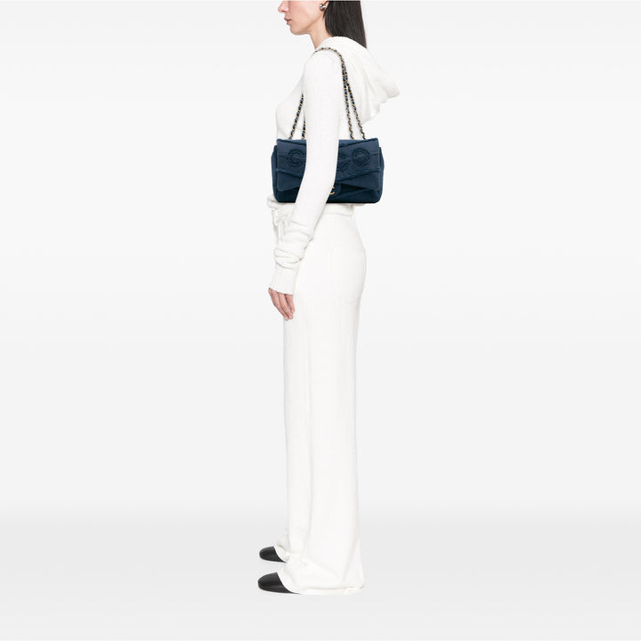 Chanel Jumbo Chevron Jean Fringe Coco Flap Bleu – GABY PARIS Authentique