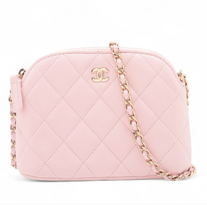 Chanel Mini CC Quilted Cuir d’agneau Dome Pochette with Chain Rose