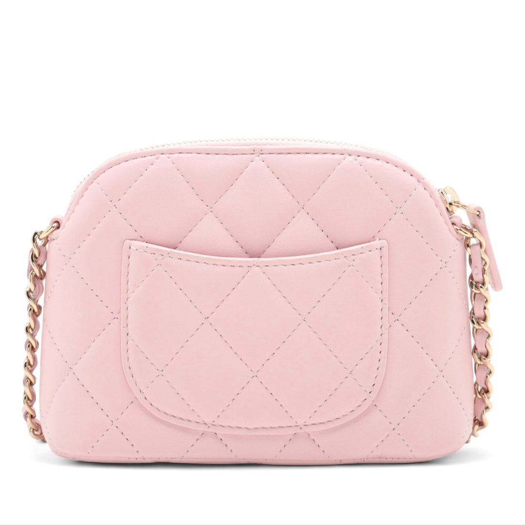 Chanel Mini CC Quilted Cuir d’agneau Dome Pochette with Chain Rose