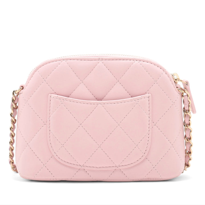 Chanel Mini CC Quilted Cuir d’agneau Dome Pochette with Chain Rose