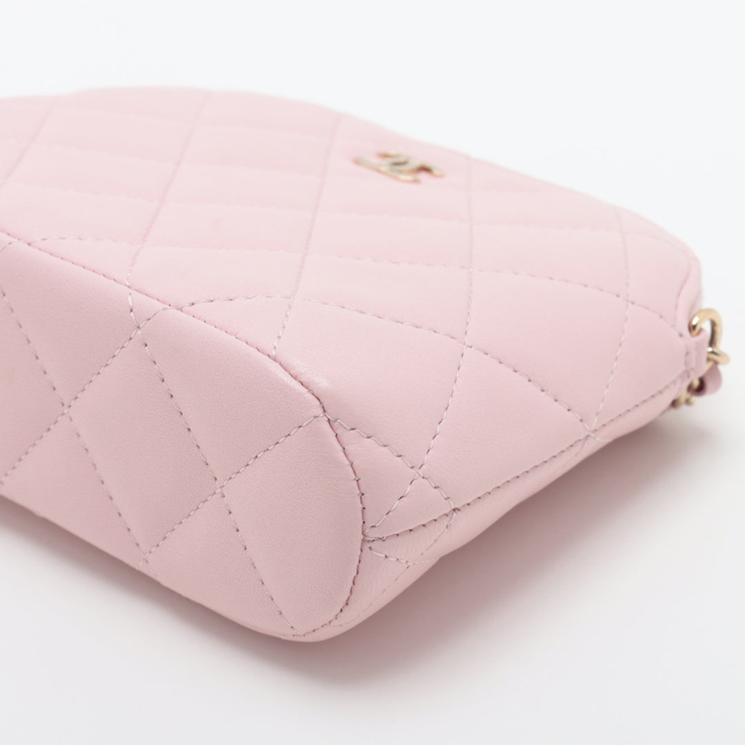 Chanel Mini CC Quilted Cuir d’agneau Dome Pochette with Chain Rose