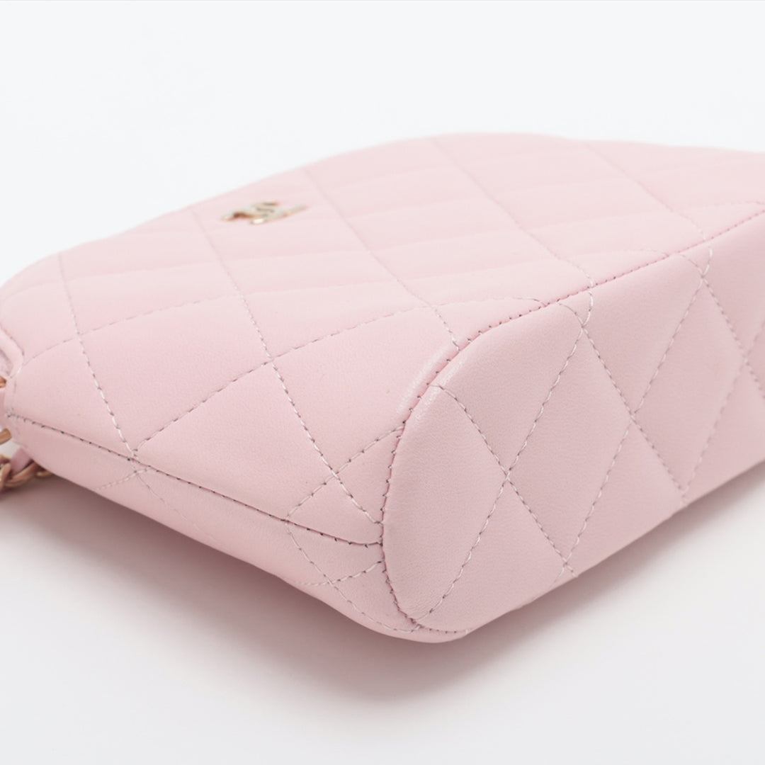 Chanel Mini CC Quilted Cuir d’agneau Dome Pochette with Chain Rose
