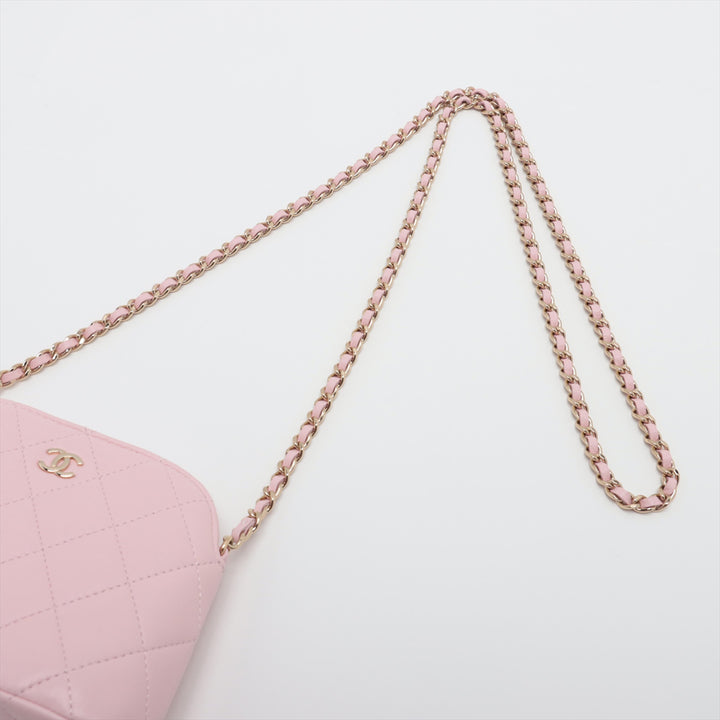 Chanel Mini CC Quilted Cuir d’agneau Dome Pochette with Chain Rose
