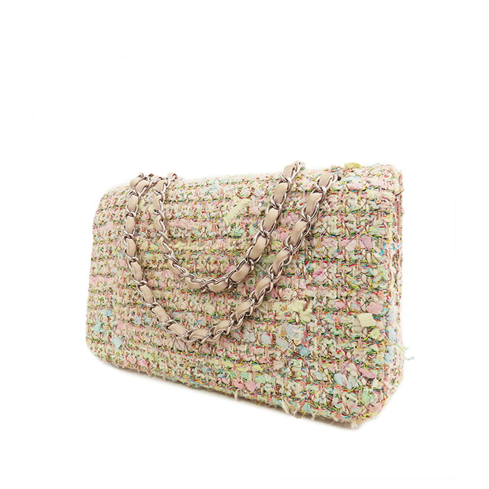 Medium Classic Tweed Double Flap Pink - Gaby Paris