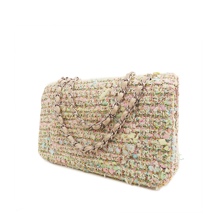 Medium Classic Tweed Double Flap Pink - Gaby Paris