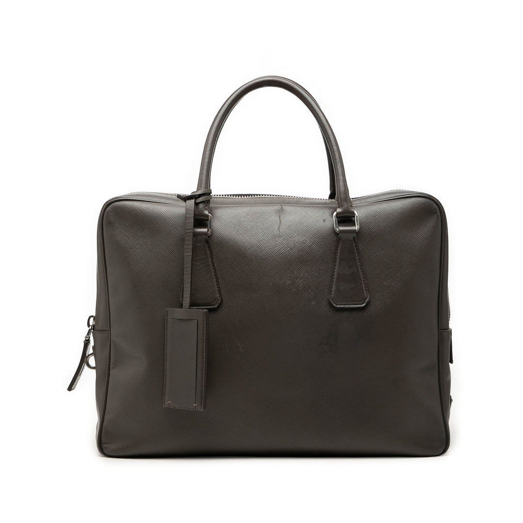 Prada Porte-documents Business Saffiano Gris – vue principale – GABY PARIS