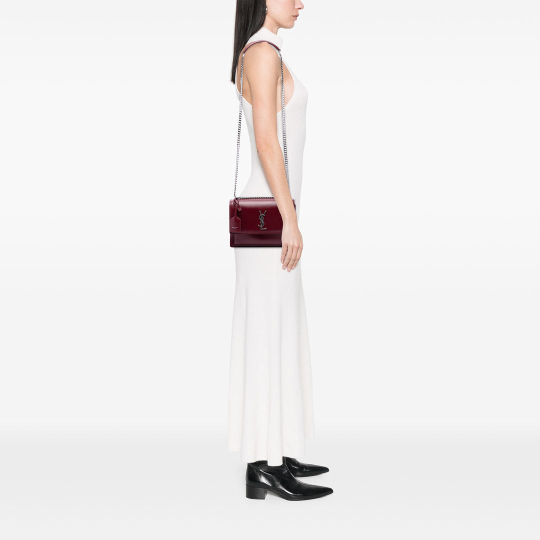 Saint Laurent Sunset Sac Moyen Cuir de veau Rouge